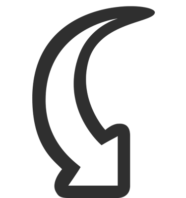 a crescent shaped arrow pointing up to the left side of a crescent