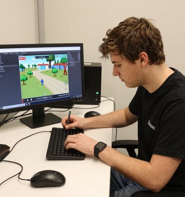 A designer sketching concepts for a new indie game.