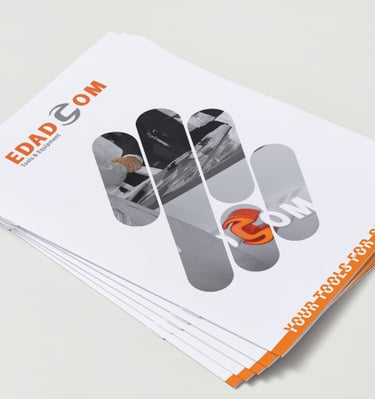 a stack of folded up flyers with a logo