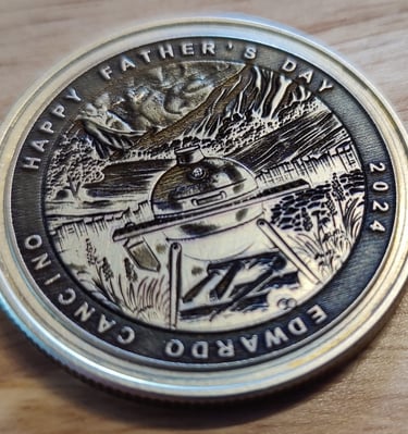 Custom laser engraved brass coins...