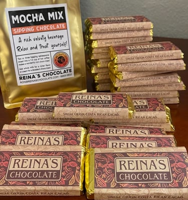 Reina's craft chocolate bars and chocolate drinks