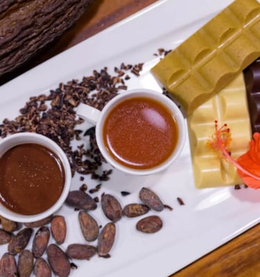 small cups filled with sipping chocolates in a variety of flavors