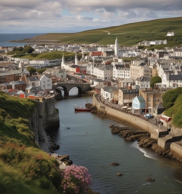 An aerial view of the Isle of Man showcasing its scenic landscape.