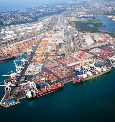 a large body of water with a lot of containers on it