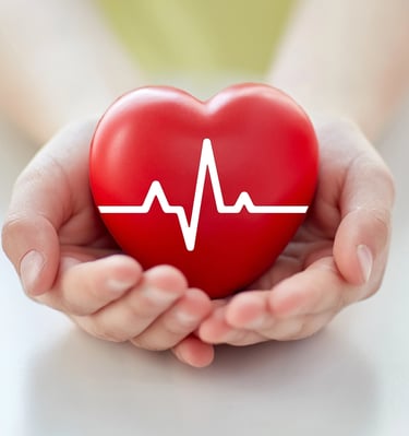 a person holding a red heart shaped heart with a heartbeat