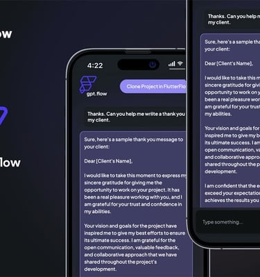a phone with ChatGPT clone developed in FlutterFlow running on the screen