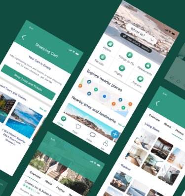 a group of travel app uip screenshote