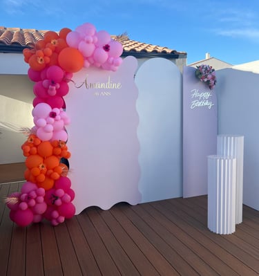 backdrop anniversaire thème rose et orange