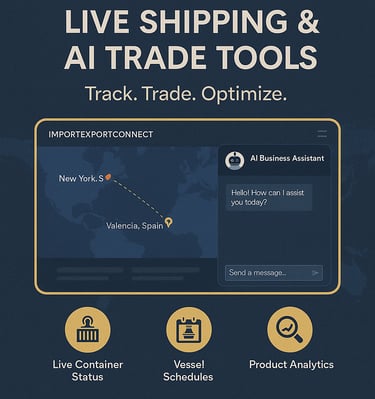 Illustration of real-time shipping and logistics tracking for international trade powered by Bridge Connect.
