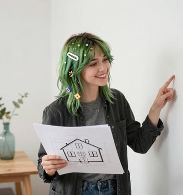 A dental professional wearing a face mask examines a product brochure. The background contains various dental care products including mouthwash and toothpaste packaging placed on a counter. The setting appears to be a dental clinic with a dental chair visible.