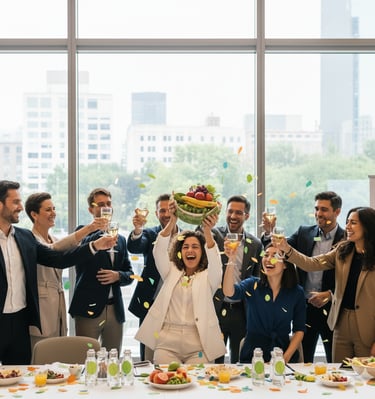 Una alegre foto de NutriGlober celebrando un evento exitoso. 