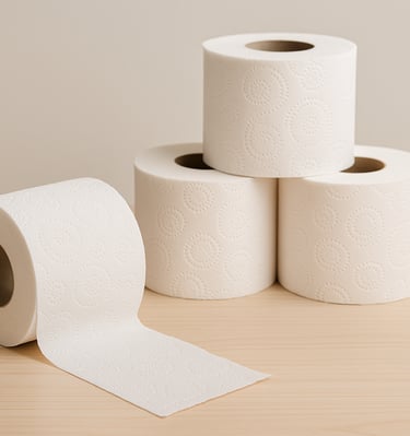 "2-ply toilet tissue paper rolls made from virgin pulp and recycled paper."