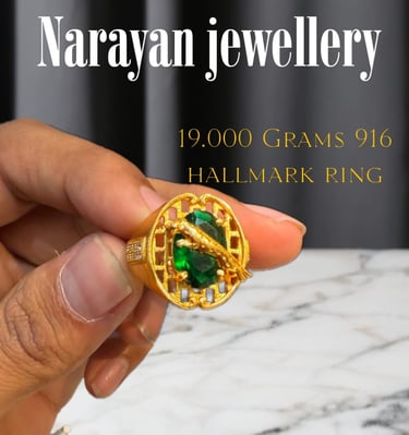 "916 Gold Hallmark Ring with Green Stone – Narayan Jewellery Tumkur | Best Gold Jewellery in Tumkur"