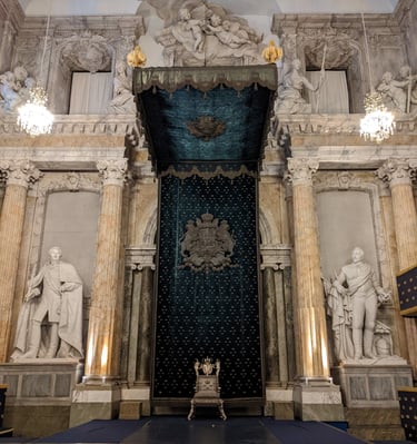 The image that started it all - the silver throne of Sweden, against a blue velvet background