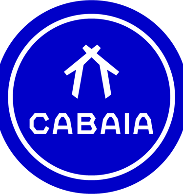 Official Cabaia logo featuring white brand text and a hut icon on a circular blue background.