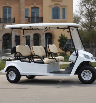 A sleek electric car parked on a lush golf course.
