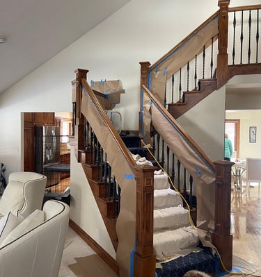Staircase refinishing by Portugal Woodworks in Park City, Heber, Sandy, Lehi, Spanish Fork.