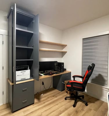 Home office custom cabinetry by Portugal Woodworks in Utah, featuring ample storage and desk space