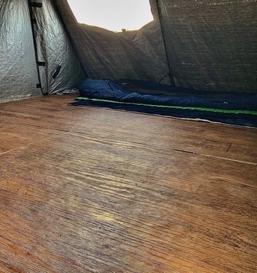 The interior of a fold-out truck camper