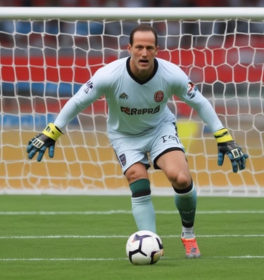 A vintage football on a wooden table with a blurred background.