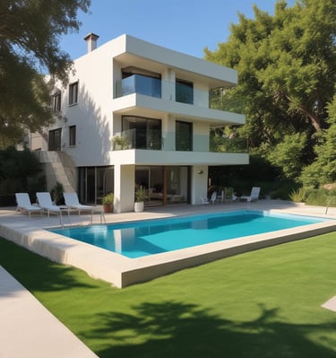 A cozy living room with modern furniture and warm lighting.