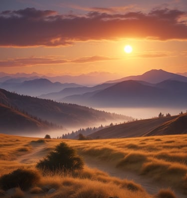 A serene sunset over a calm lake reflecting pink and purple hues.