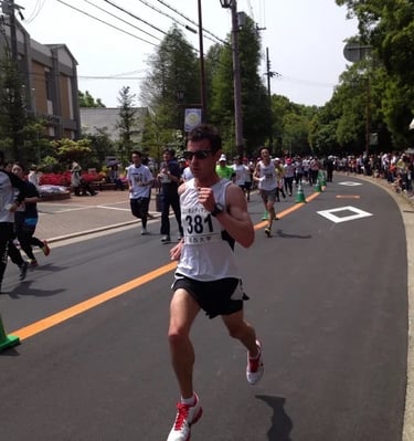 Runner heading for a person best in the Sakai City 10K race , Osaka, Japan.