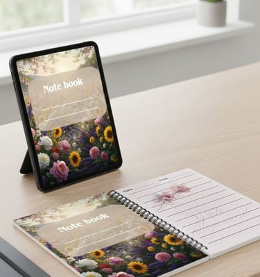 a notebook with a notepad and notepad on a desk