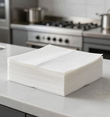 Professional cleaning cart with mop, broom, and cleaning supplies ready for use.