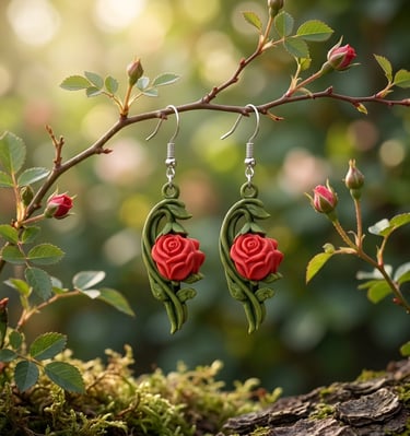 Winding Rose Vine Drops - Designer Earrings, Custom made.