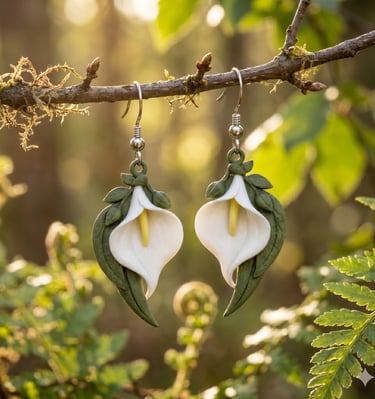 Calla Lily Bloom Drops – Botanical Elegance Earrings. Graceful floral dangles featuring a vibrance.