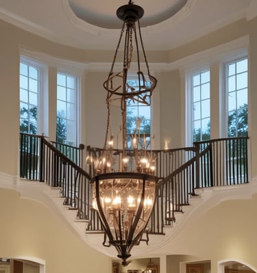 Elegant chandelier with spotless glass crystals shining brightly after cleaning.