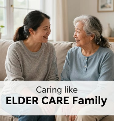 A caregiver preparing a nutritious meal in a clean, modern kitchen while an elderly client watches with a smile