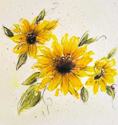 watercolor sunflowers with leaves