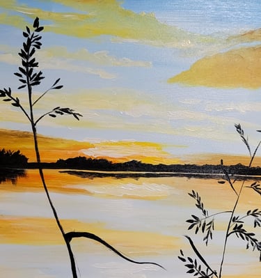 orange sunset with silhuettes