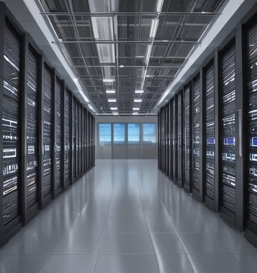 Air-insulated substation equipment shining under the bright Scottish sky near the coastline.