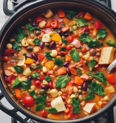 A pot of delicious looking minestrone soup ready to satisfy a hungry appetite