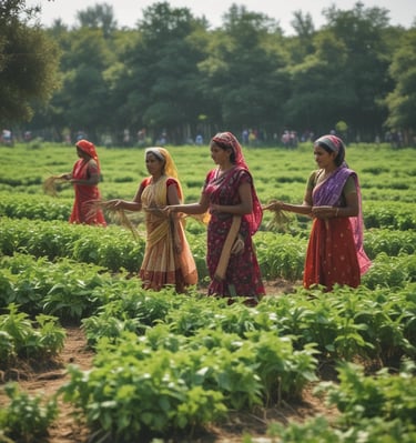Women gathered in a rural village participating in a health awareness workshop.