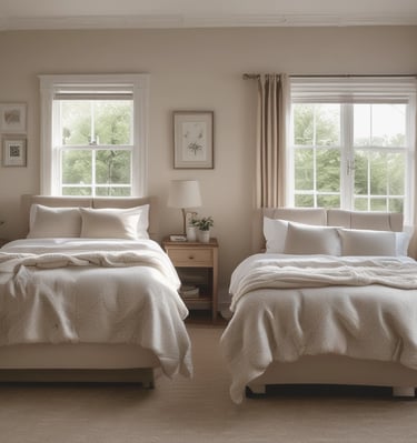 Bright, cozy living room with soft pink accents and comfortable seating.