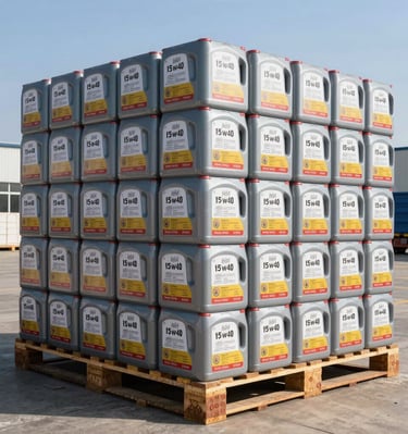 Stacked boxes labeled with different categories of diesel machine parts ready for shipment