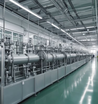 Close-up of advanced pharmaceutical machinery in operation at jbmediniva.com factory.