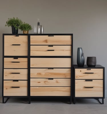 Custom-made metal and wood shelving unit for a store.