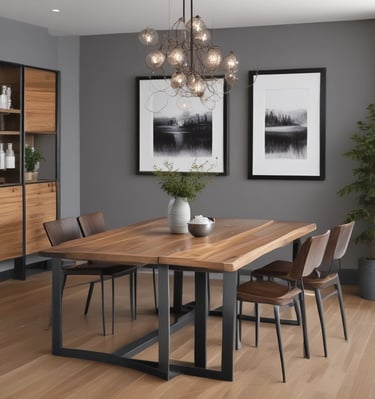 Metal and wood industrial furniture designed for office use.