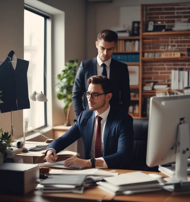 A team of candidates waiting in a modern office lobby
