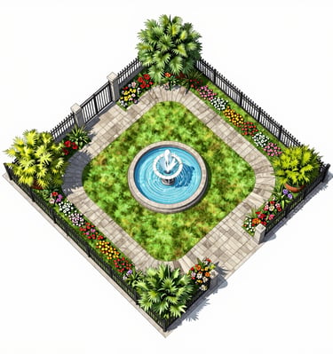 Sprinkler system design highlighting zones optimized for different plant types.