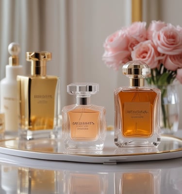 Elegant makeup brushes arranged neatly beside a warm beige compact mirror.