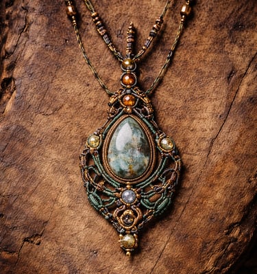 Collar de macramé con piedra pulida