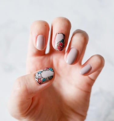 vintage floral nail art design, kursus nail gel Bali