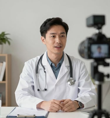 Behind-the-scenes shot of a photoshoot featuring a healthcare influencer engaging with a wellness product.