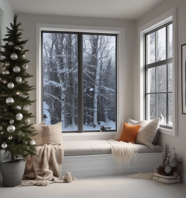 A cozy bedroom with warm lighting and stylish furnishings.